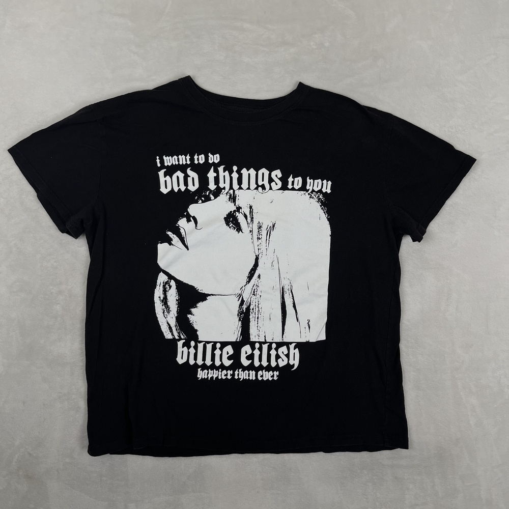 Billie Eilish T-Shirt Womens 2XL Black Happier Than Ever Bad Things Graphic Tee